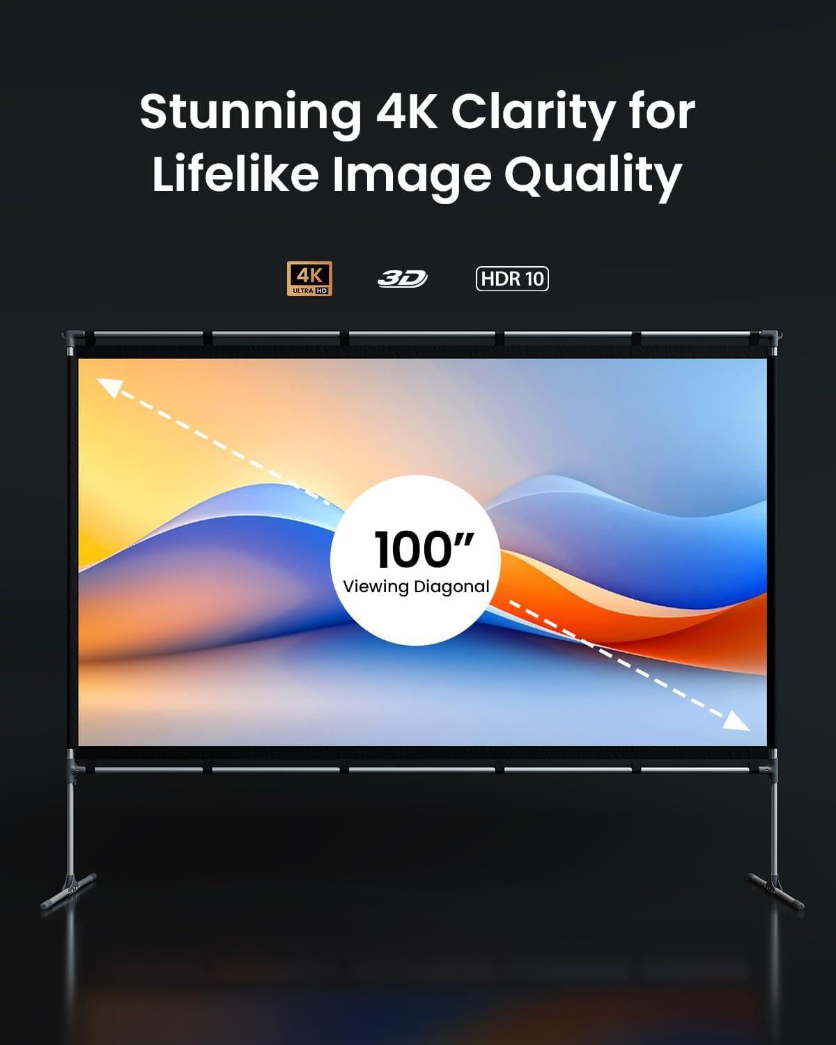 image:imageJMGO 100 inch Projector Screen 4K3DHDR Support AntiWrinkle High Contrast Front amp Rear Projection Easy Setup for Home Theater Outdoor Movies Office amp Gaming