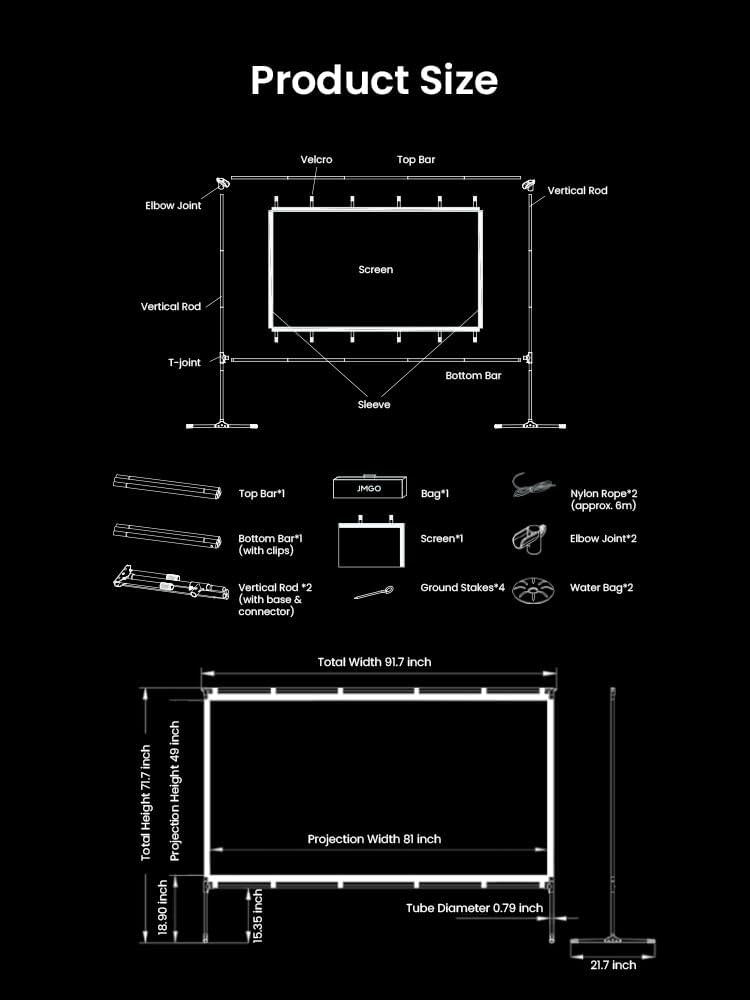 image:imageJMGO 100 inch Projector Screen 4K3DHDR Support AntiWrinkle High Contrast Front amp Rear Projection Easy Setup for Home Theater Outdoor Movies Office amp Gaming