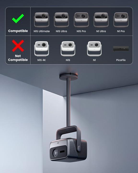 image:imageJmGO Ceiling Mount for N1S UltimateN1S UltraN1S ProN1 UltraN1 Pro Projector Sturdy amp Adjustable Height 360 Rotation Easy Installation