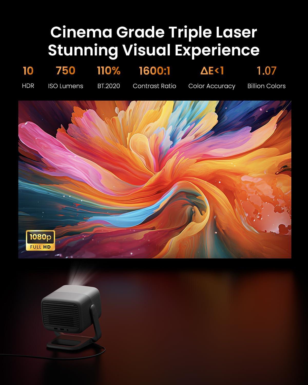 image:imageJMGO N1 Portable Projector 1080P FHD 4K Supported 150 MALC Triple Laser 3D Movie Projector for Home Theater Outdoor Gimbal Auto Image Correction RenewedATV