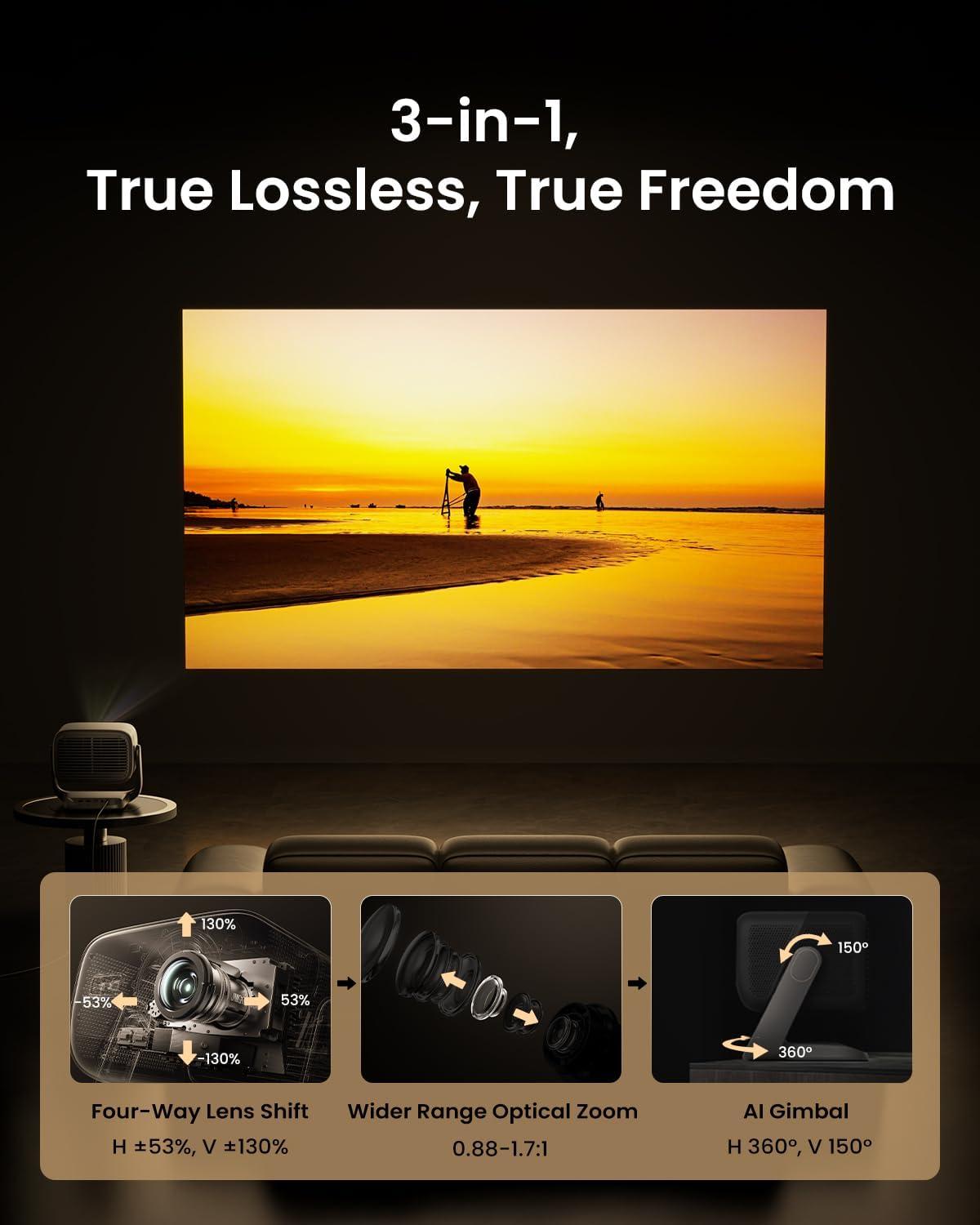 image:imageJMGO N3 Ultimate 4K Triple Laser Projector 5800 ISO Lumens 3in1 Lens Shift Optical Zoom AI Gimbal 200001 Contrast 1ms Low Latency VRR amp ALLM Dolby Vision Home Theater