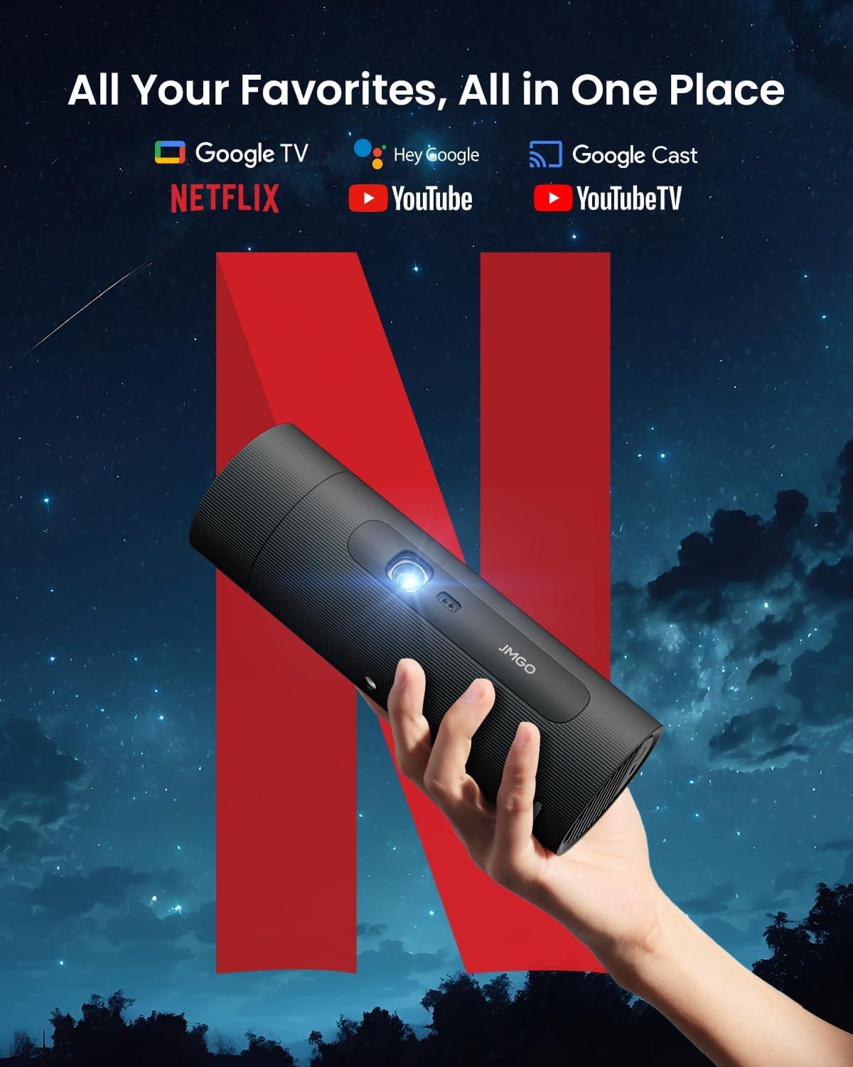 image:imageJMGO PicoFlix GTV Netflix Projector 1080P Mini Portable Projector with Wifi and Bluetooth 45H Battery Outdoor 3D Movie Projector 150 Gimbal Auto Image Correction 420 ISO Lumens Renewed