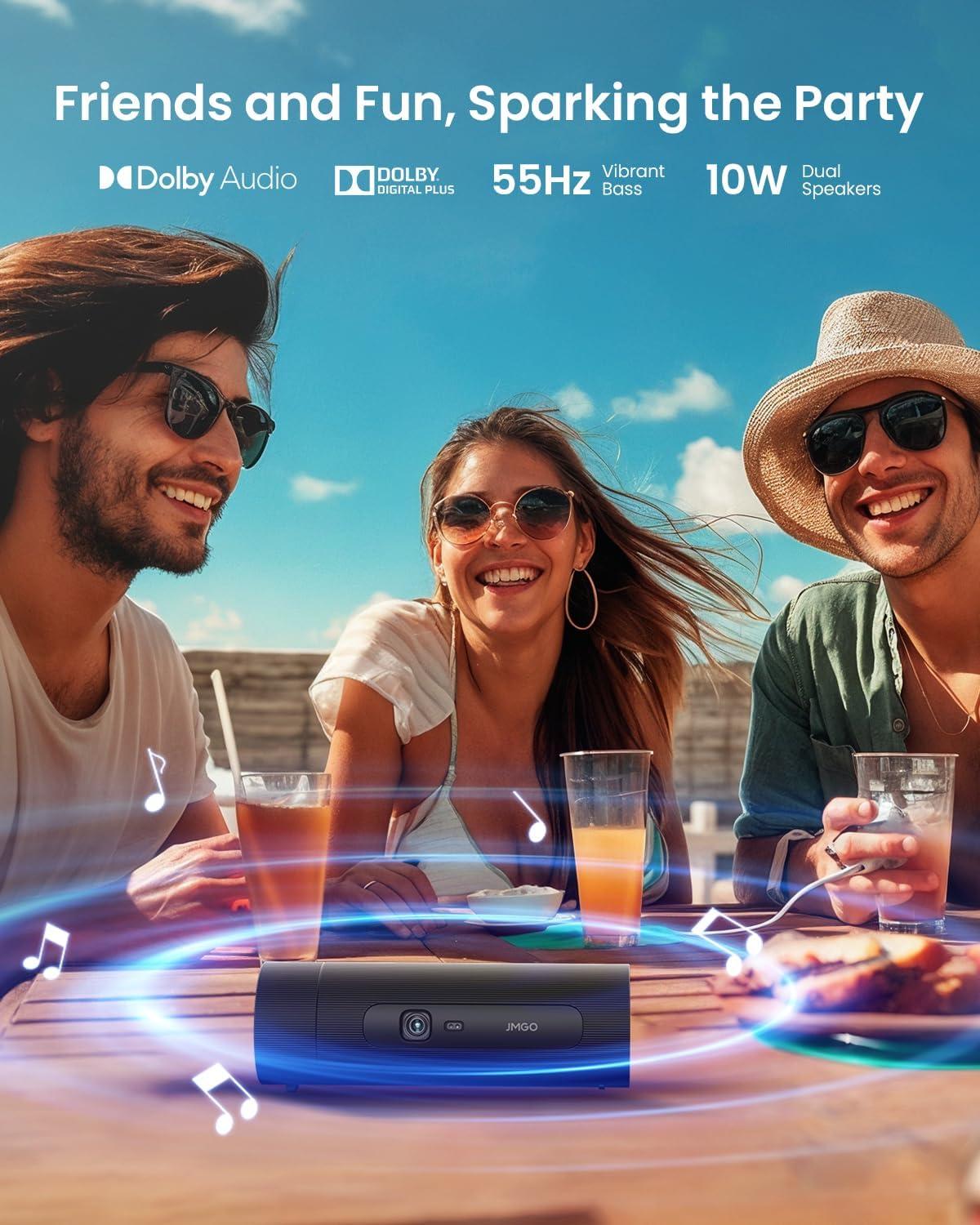 image:imageJMGO PicoFlix GTV Netflix Projector 1080P Mini Portable Projector with Wifi and Bluetooth 45H Battery Outdoor 3D Movie Projector 150 Gimbal Auto Image Correction 420 ISO Lumens Renewed