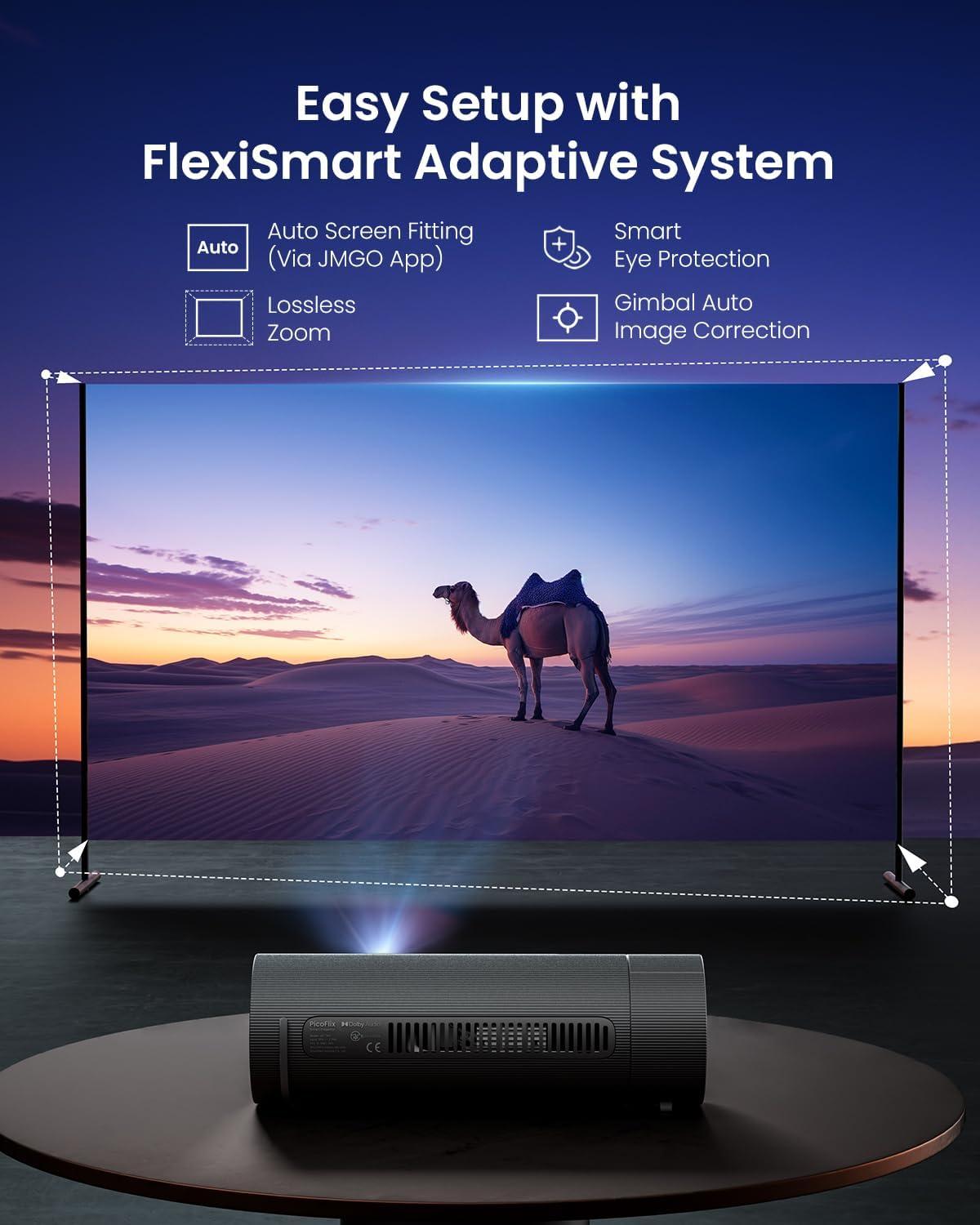 image:imageJMGO PicoFlix GTV Netflix Projector 1080P Mini Portable Projector with Wifi and Bluetooth 45H Battery Outdoor 3D Movie Projector 150 Gimbal Auto Image Correction 420 ISO Lumens Renewed